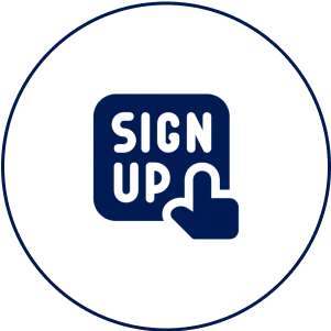 Sign up icon with pointing hand.