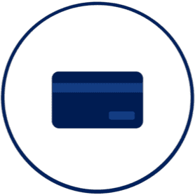Blue credit card icon inside circular outline